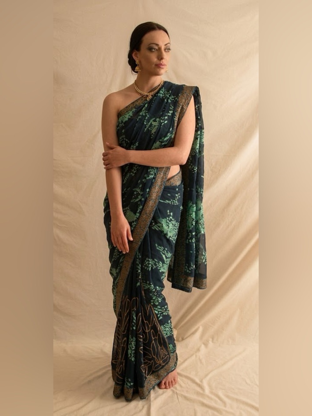 Green Embellished Chiffon Sari Indian Pakistani